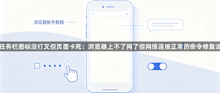 任务栏图标没打叉但页面卡死:浏览器上不了网了但网络连接正常的命令修复法1